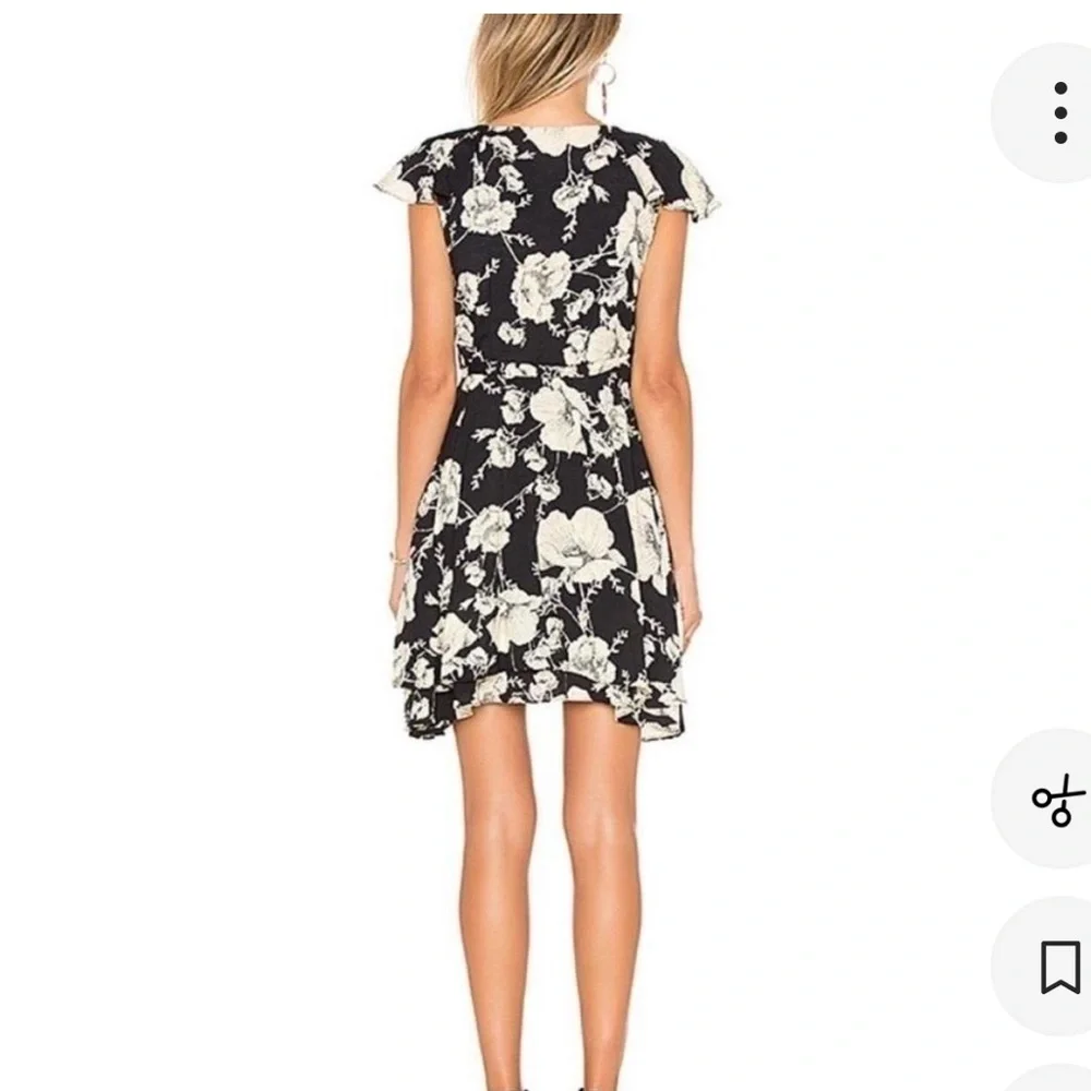 Free People French Quarter Printed Mini Dress Black Onyx Floral Wrap Combo M
